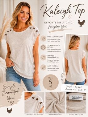 Kaileigh Short Sleeve Button Shoulder Top - Cream